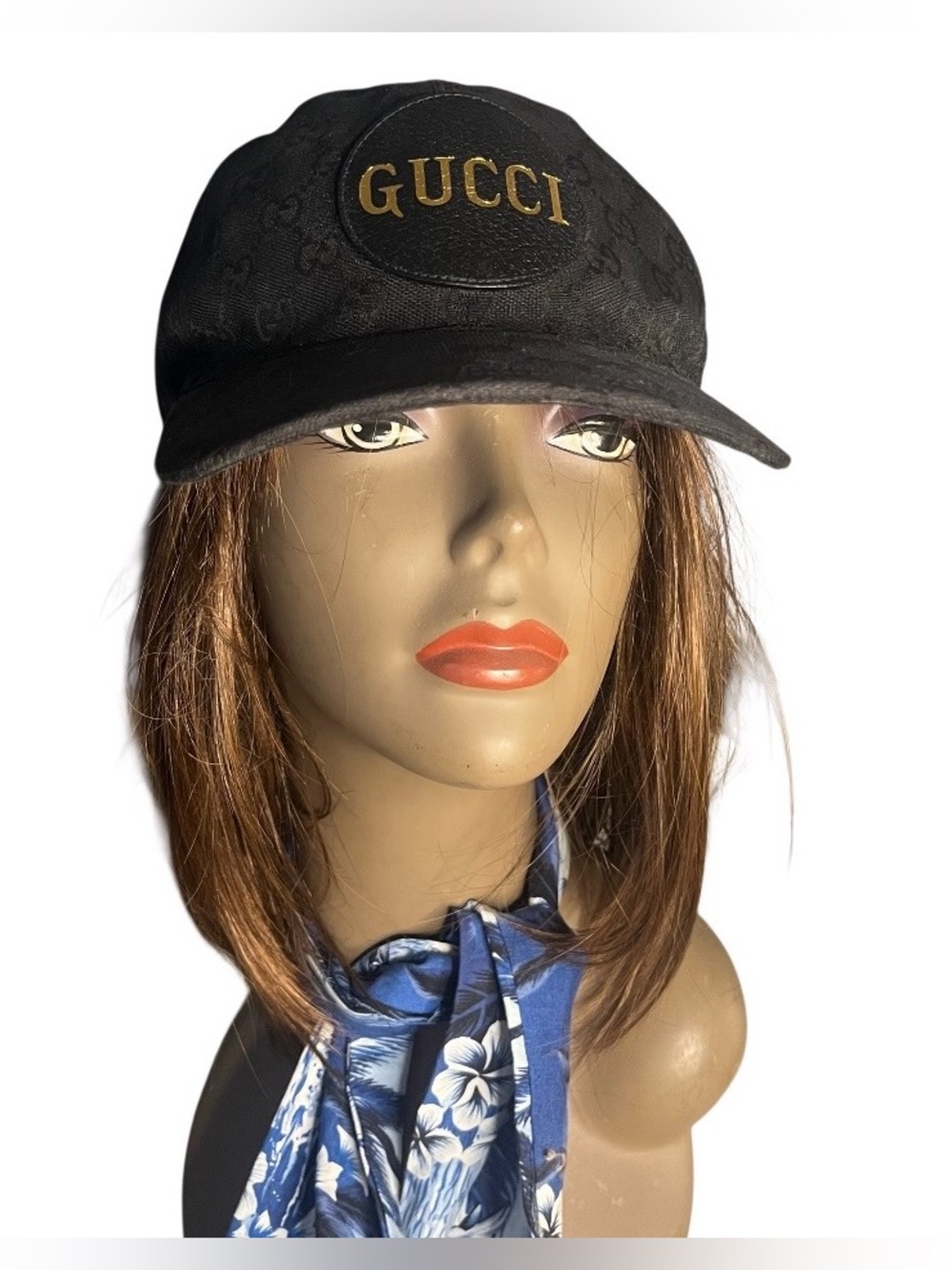 GUCCI Original GG Canvas Baseball Hat Cap Black Leather Patch XL 60cm Italy